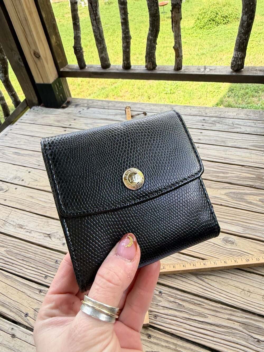 Vintage Liz Claiborne Black Lizard Embossed French Purse Wallet
